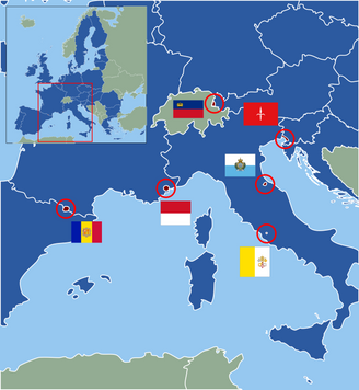 The European Microstates: Andorra, Liechtenstein, Monaco, San Marino, the Holy See, and the present-day Free Territory of Trieste.